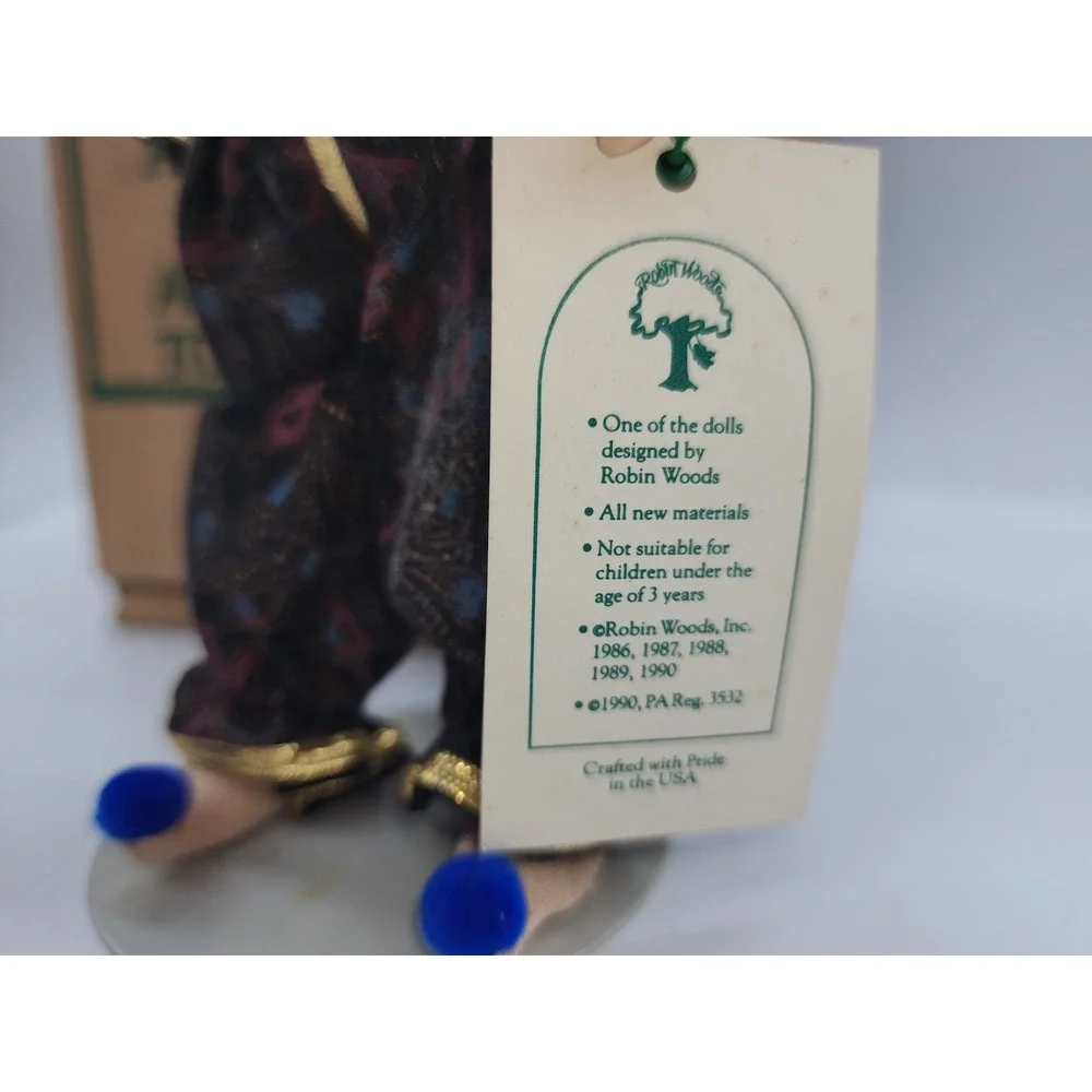 Robin Woods 1990 Collectible Clown Jester Doll 9 inch Vintage with Box and Tag